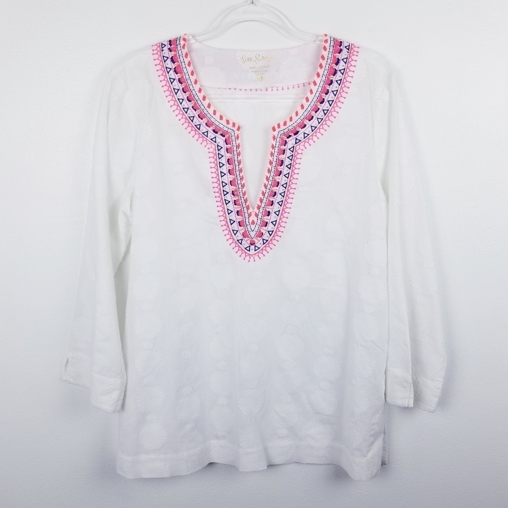 Lilly Pulitzer Amelia Sunburst Embroidered Tunic Top size Large